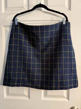 LOFT Navy Blue Yellow Plaid A-Line Mini Skirt